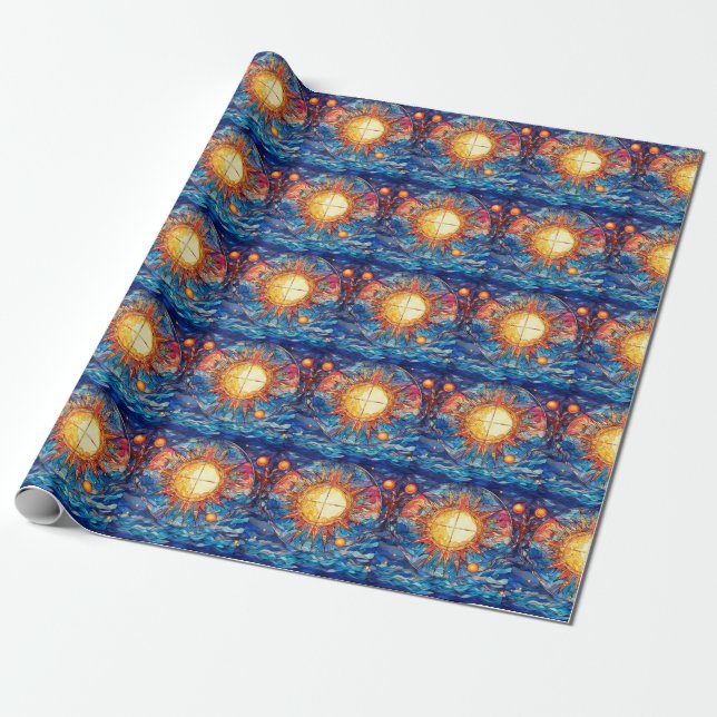 Regalo Papel de envolvimiento de vidrio manchado celeste (Desenrollado)
