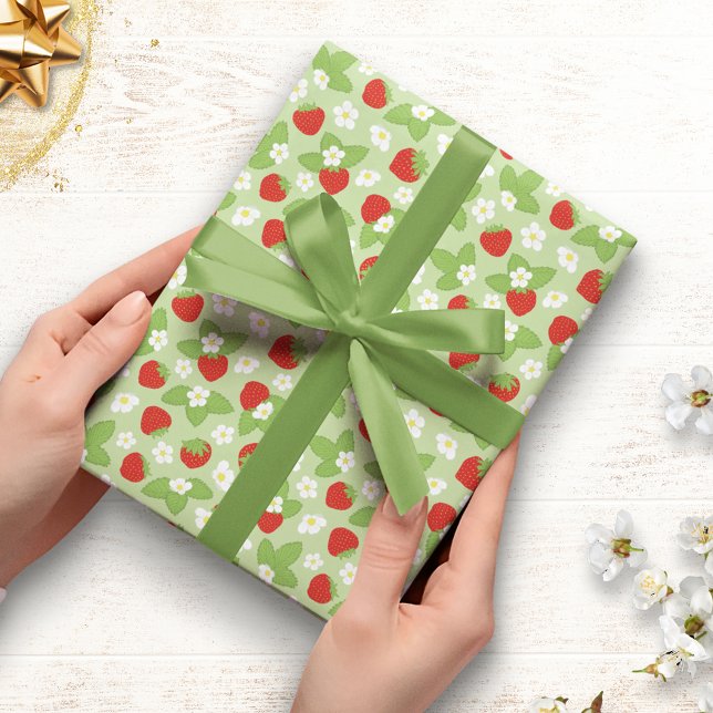 Regalo Papel de envolvimiento del patrón de fresas floral (Subido por el creador)