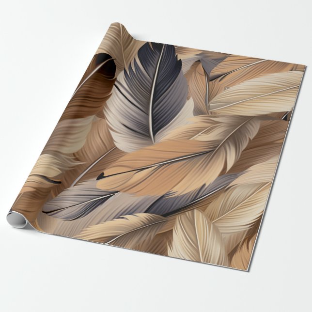 Regalo Papel de envolvimiento del patrón de pluma de aves (Desenrollado)