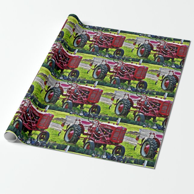 Regalo Papel de envolvimiento del tractor rojo (Desenrollado)
