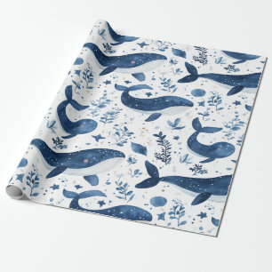 Regalo Papel de envolvimiento, diseño de ballenas finas,
