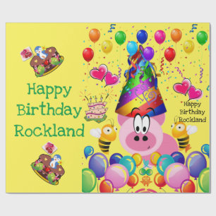 Regalo Papel de envolvimiento feliz de cumpleaños cerdo B