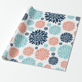 Regalo Papel de envolvimiento floral azul y coral