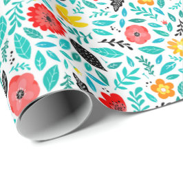 Regalo Papel de envolvimiento floral brillante | Verde