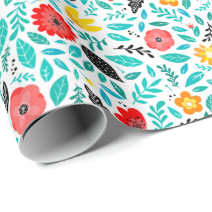 Regalo Papel de envolvimiento floral brillante   Verde
