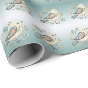 Regalo Papel de envolvimiento floral de ave verde pequeña