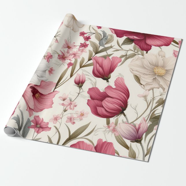 Regalo Papel de envolvimiento floral de moda natural vint (Desenrollado)