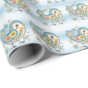Regalo Papel de envolvimiento floral de pájaro azul