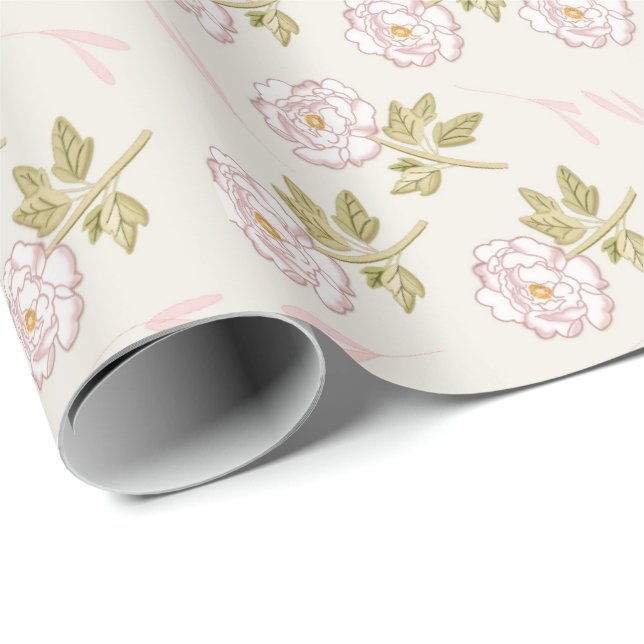 Regalo Papel de envolvimiento floral de peones románticos (Esquina del rollo)