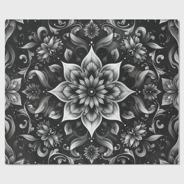 Regalo Papel de envolvimiento floral monocromo ornato (Superficie plana)