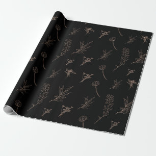 Regalo Papel de envolvimiento floral negro y dorado