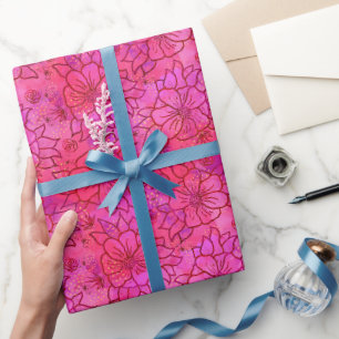 Regalo Papel de envolvimiento floral rosado caliente