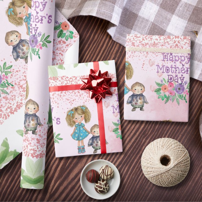 Regalo Papel de envolvimiento floral rosado del día de la (Mother's Day Pink Floral Wrapping Paper )