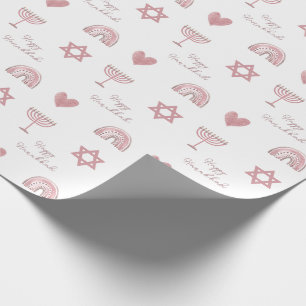 Regalo Papel de envolvimiento Hanukkah color de agua rosa