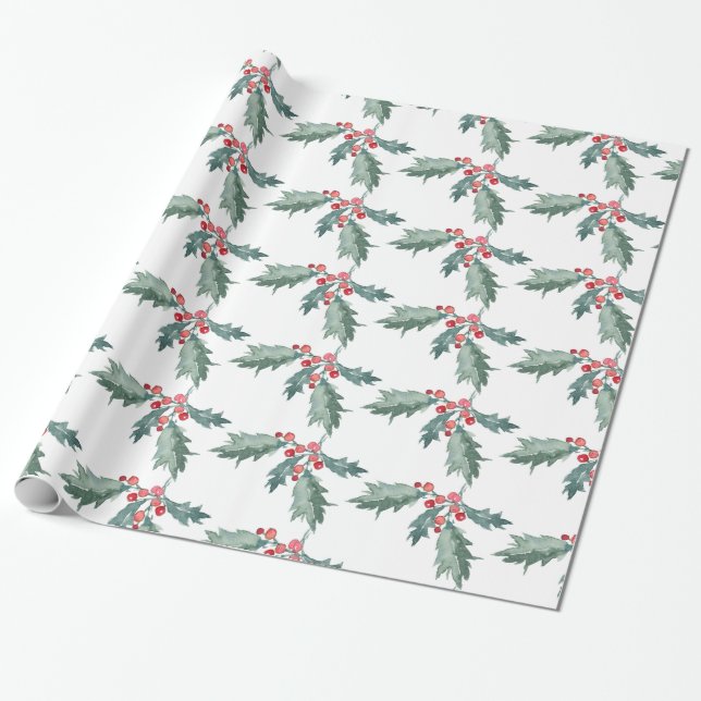 Regalo Papel de envolvimiento Holly para Navidades pintad (Desenrollado)