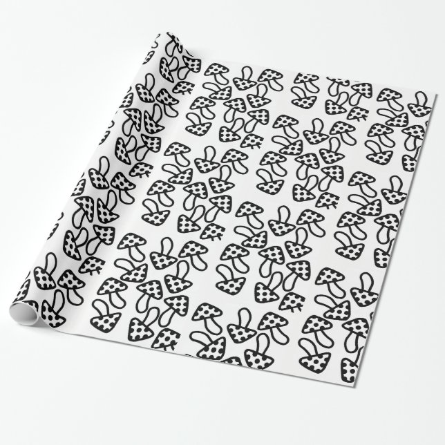Regalo Papel de envolvimiento hongo negro y blanco (Desenrollado)