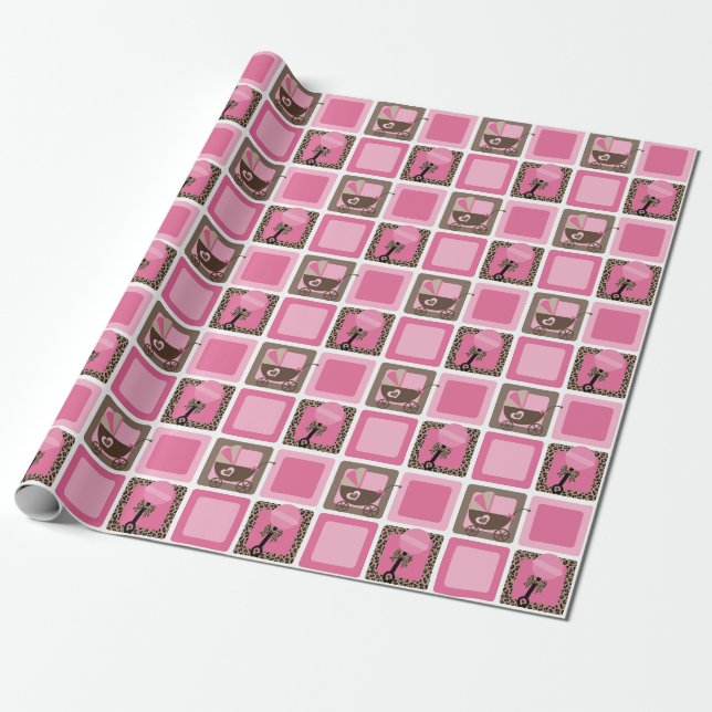 Regalo Papel de envolvimiento Leopard and Pink Baby Showe (Desenrollado)