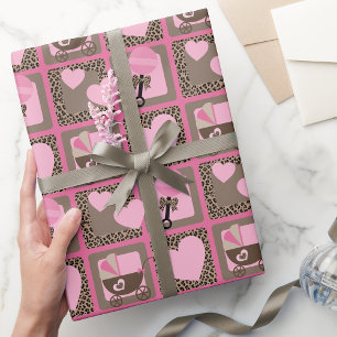 Regalo Papel de envolvimiento Leopard and Pink Baby Showe