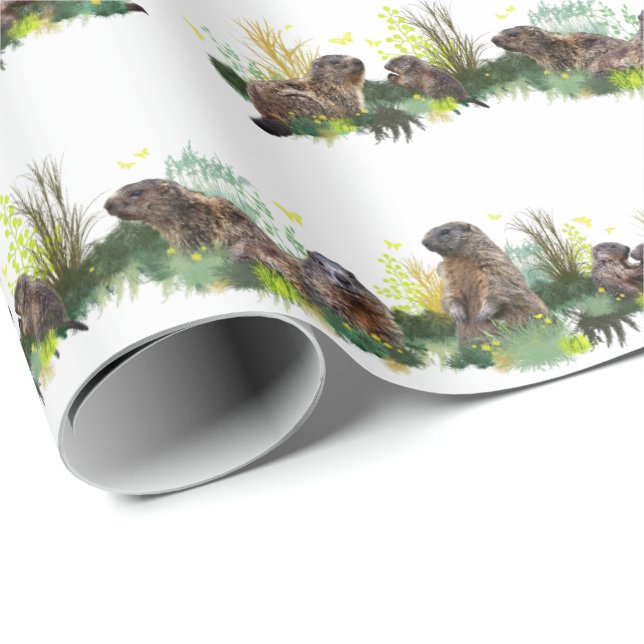 Regalo Papel de envolvimiento Marmot Meadow (elegir color (Esquina del rollo)