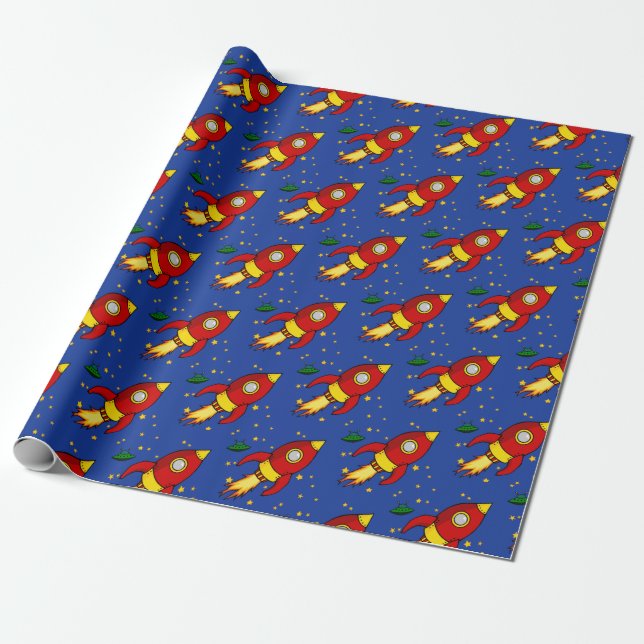 Regalo Papel de envolvimiento mate amarillo rojo cohete 3 (Desenrollado)