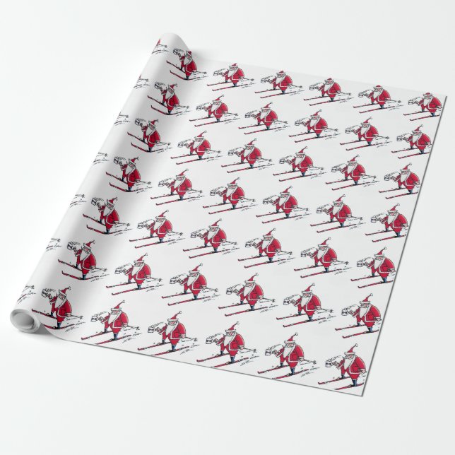 Regalo Papel de envolvimiento mate de Santa Skiing (Desenrollado)