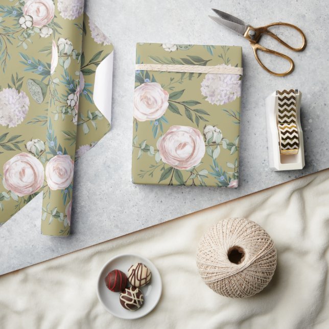 Regalo Papel de envolvimiento Mauve Rosa Hydrangea Lotus  (Artesanía)