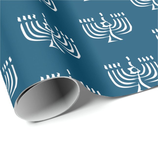 Regalo Papel de envolvimiento menorah blanco moderno (Esquina del rollo)