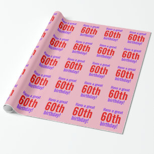 Regalo Papel de envolvimiento mínimo, rosado, 60º cumpl