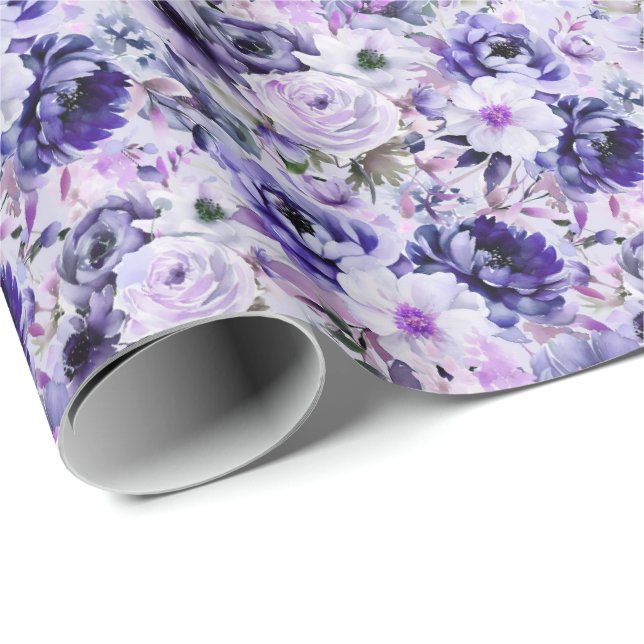 Regalo Papel de envolvimiento morado de flores (Esquina del rollo)