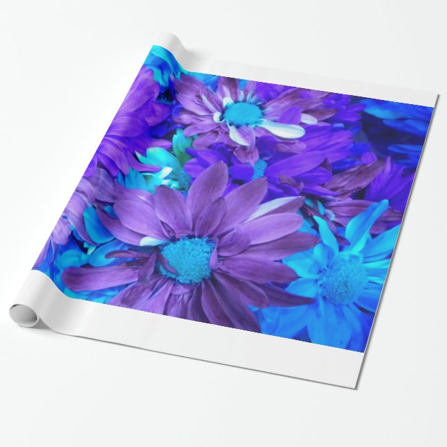 Regalo Papel de envolvimiento morado N turquesa Daisy (Desenrollado)