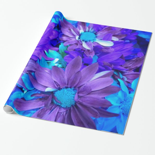 Regalo Papel de envolvimiento morado N turquesa Daisy (Desenrollado)