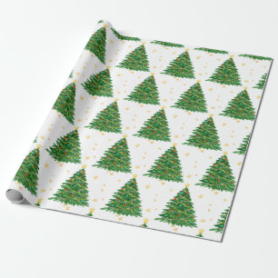 Regalo Papel de envolvimiento navideño en árbol de acuare