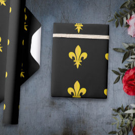 Regalo Papel de envolvimiento negro con oro Fleur de Lis