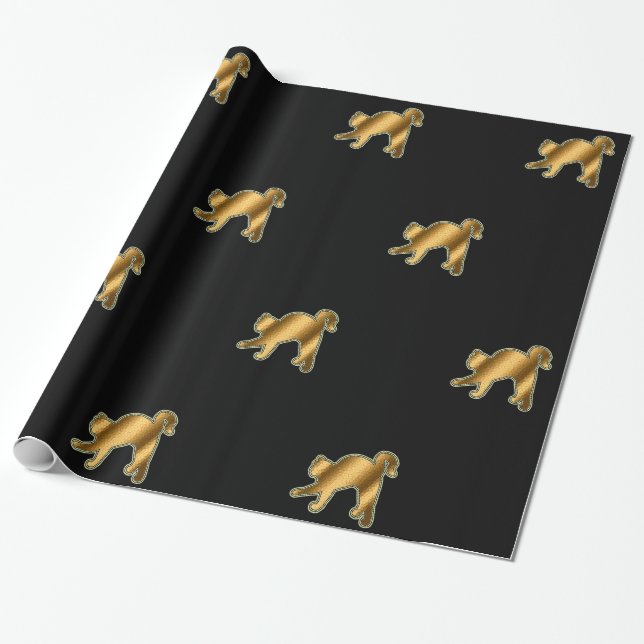 Regalo Papel de envolvimiento negro de oro para gato mode (Desenrollado)