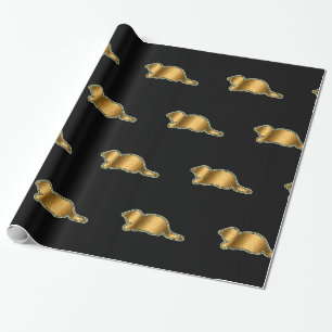 Regalo Papel de envolvimiento negro de oro para gato mode