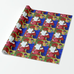 Regalo Papel de envolvimiento negro de Santa Glossy - Nav