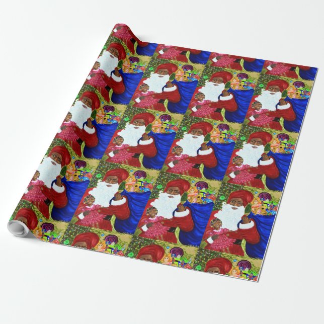 Regalo Papel de envolvimiento negro de Santa Glossy - Nav (Desenrollado)