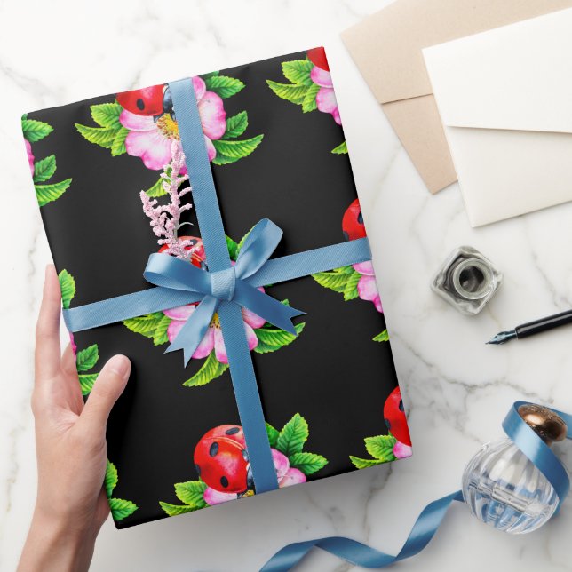 Regalo Papel de envolvimiento negro floral (Regalar)