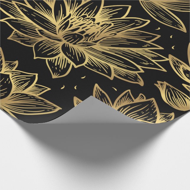 Regalo Papel de envolvimiento negro y oro de Lotus (Esquina)