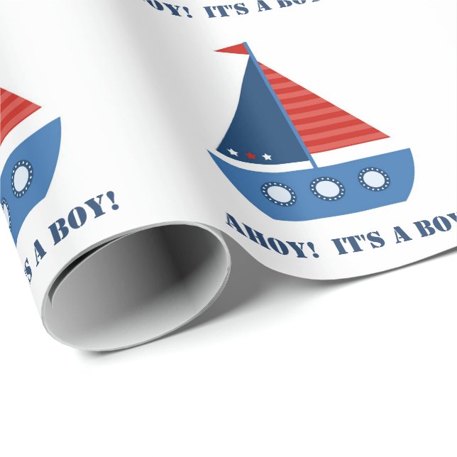 Regalo Papel de envolvimiento para bebé en barco de vela (Esquina del rollo)