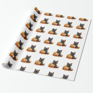 Regalo Papel de envolvimiento para gatos y calabazas de H