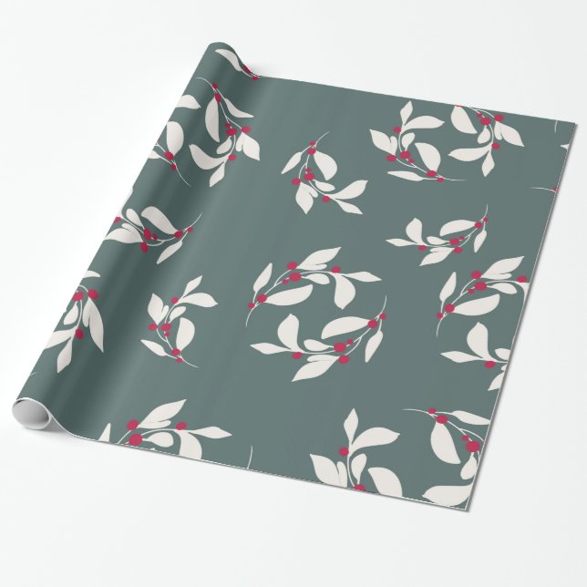 Regalo Papel de envolvimiento para Navidades de hoja verd (Desenrollado)