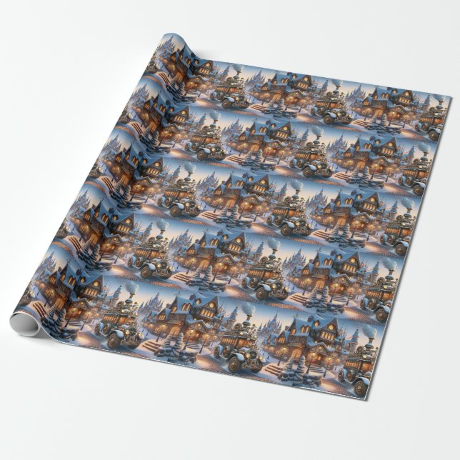 Regalo Papel de envolvimiento para Navidades de Steampunk (Desenrollado)