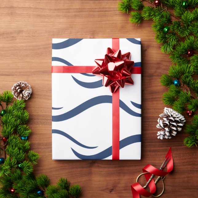 Regalo Papel de envolvimiento PATRÓN DE ONDA AZUL DE NAVY (Regalo de vacaciones)