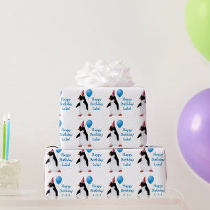 Regalo Papel de envolvimiento pingüino en globo azul de c