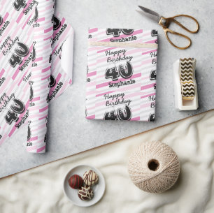Regalo Papel de envolvimiento rayado rosado de cumpleaño