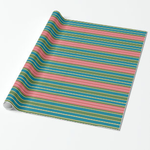 Regalo Papel de envolvimiento rayado verde rosa profundo