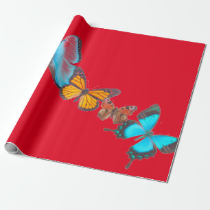 Regalo Papel de envolvimiento rojo con MARIPOSAS