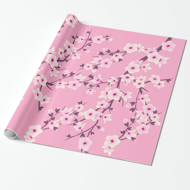 Regalo Papel de envolvimiento rosa de cerezos florales (Desenrollado)