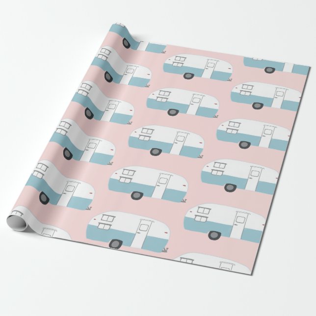 Regalo Papel de envolvimiento rosa del caravana retro (Desenrollado)